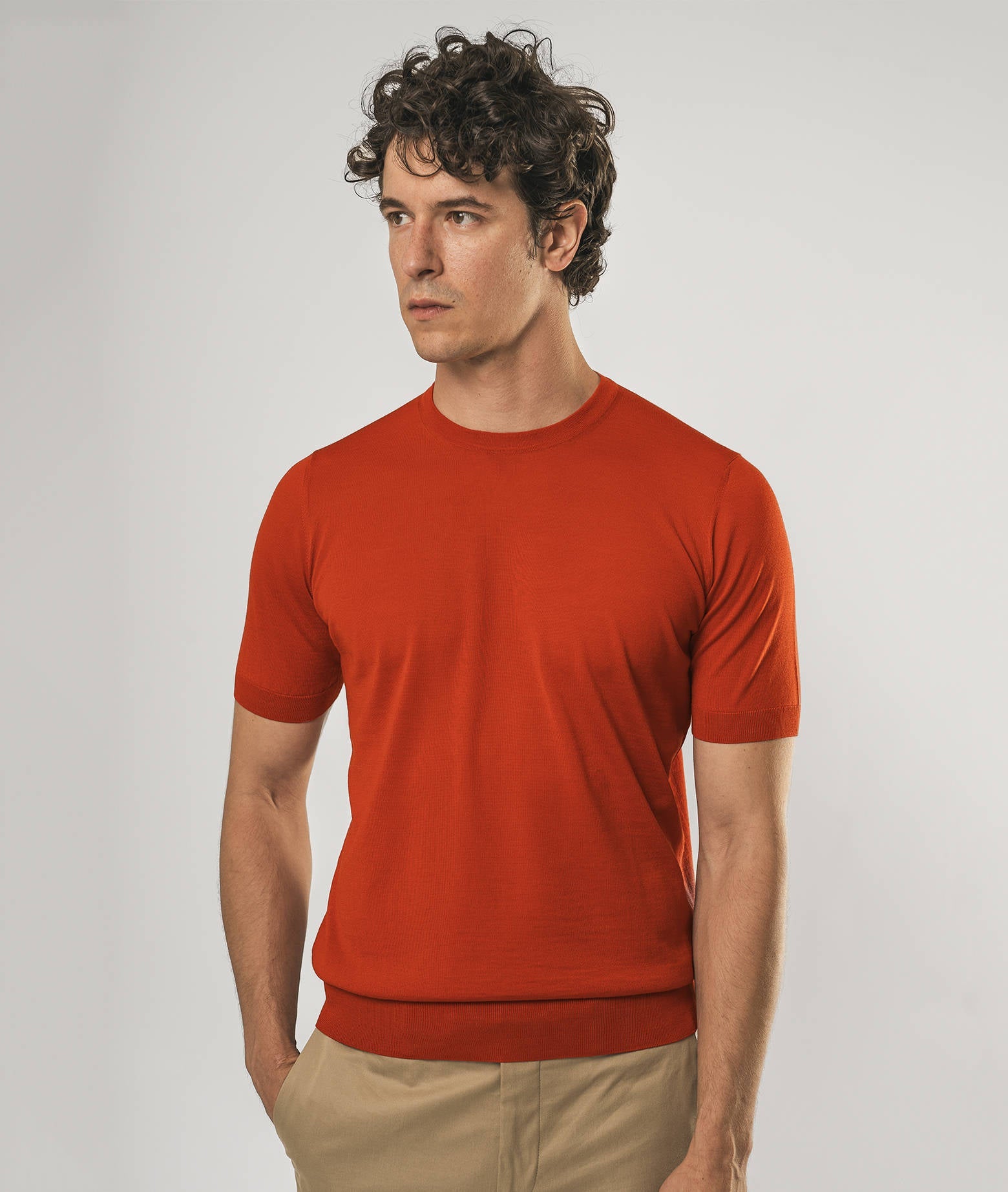 Wool T-Shirt Mentone Red Round Neck
