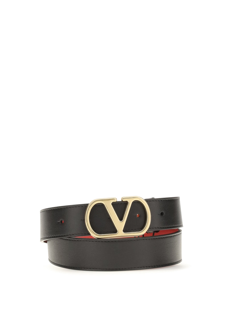 Belt Vlogo Signature Calfskin Black-Pure Red Black/pure Calf Leather