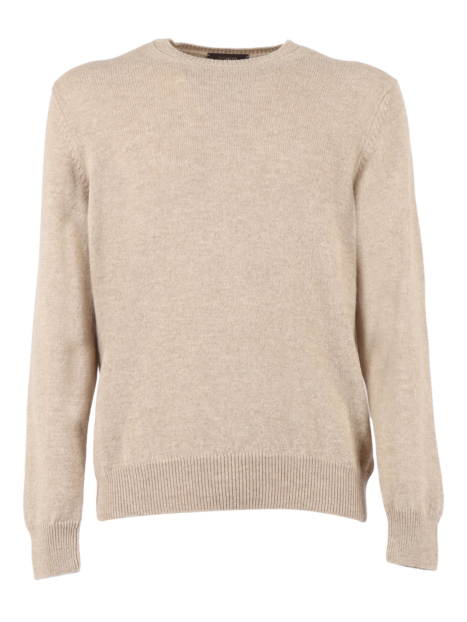 Crew Neck Sweater Beige Virgin Wool Crewneck