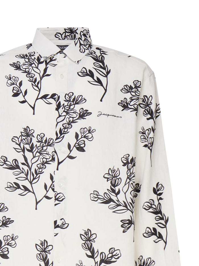 Jacquemus Shirts Print Black Flowers Principal:linen