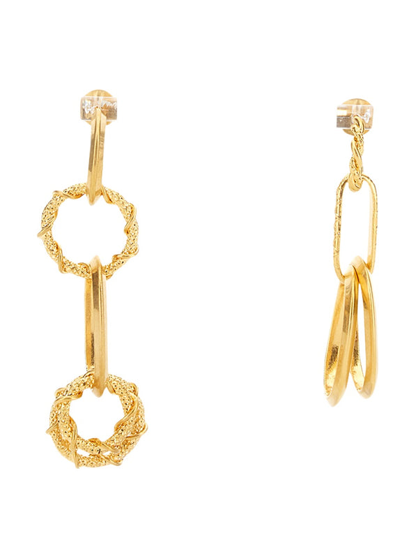 Earring With Chain Rings Gold Brass Earrings