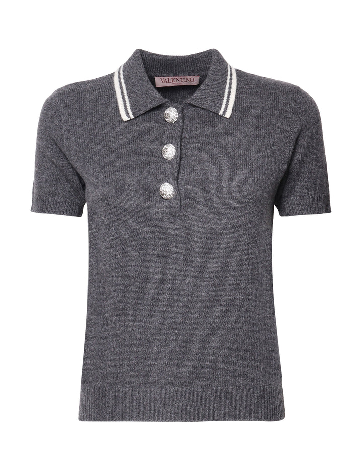 Valentino Garavani T-Shirts And Polos Grigio Scuro Melange Virgin Wool