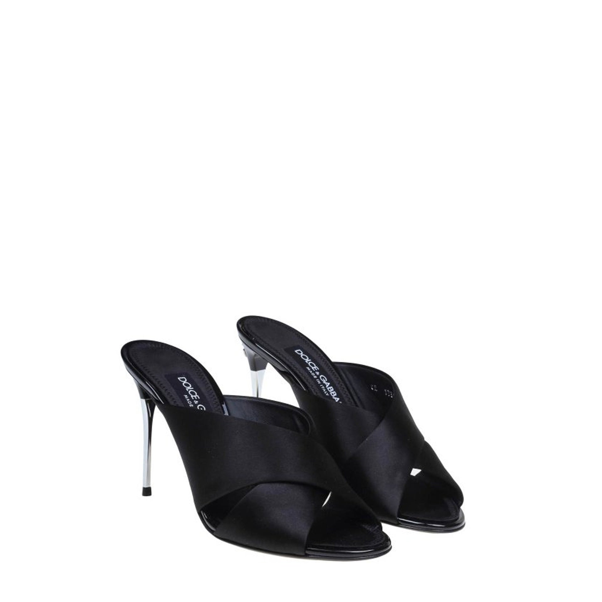 Keira Satin Sandals Black Silk Viscose Calf Leather