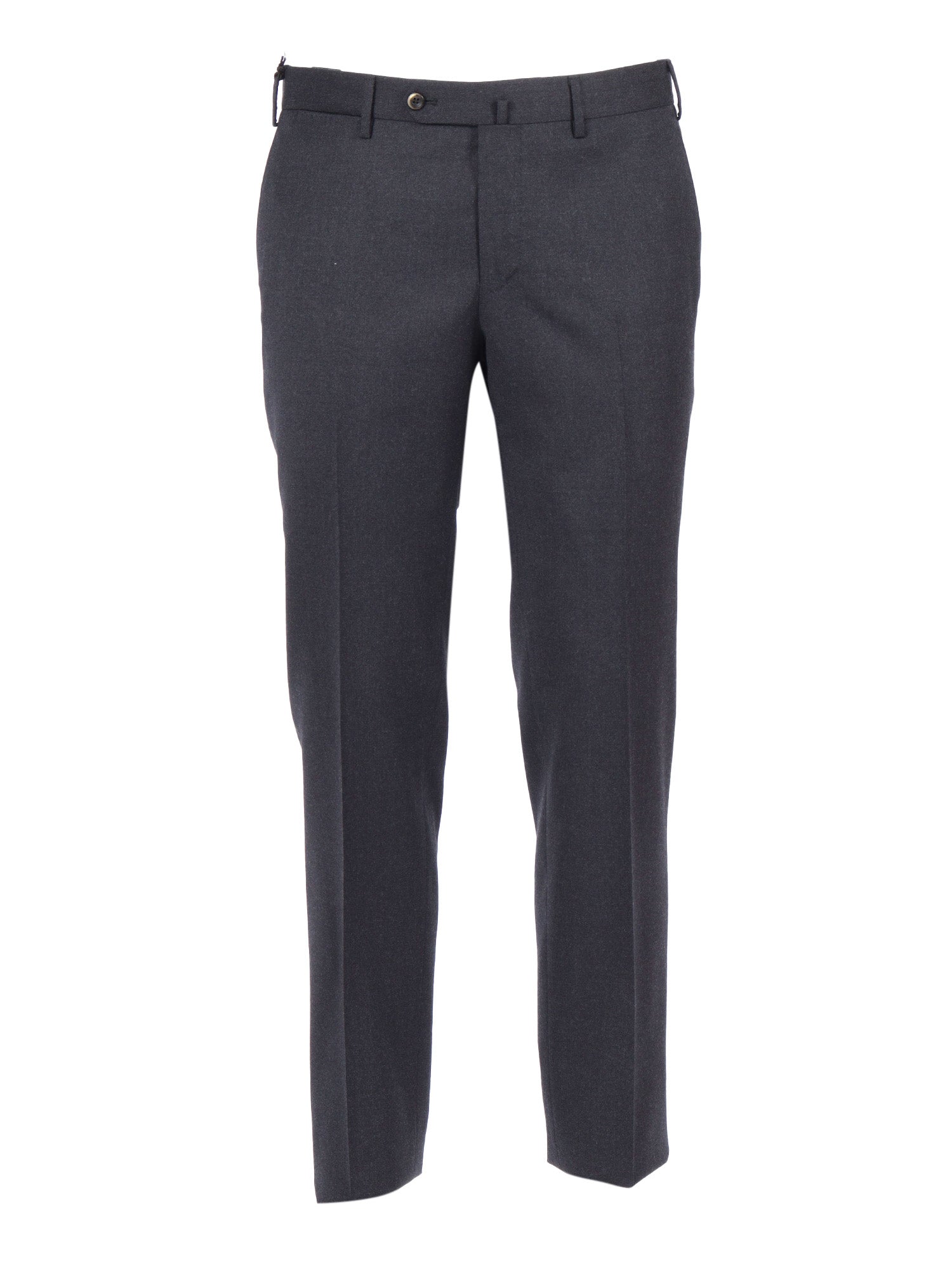 Slim, Flat Front, Diagonal Pockets, Unfinished Grey Virgin Wool Elastane Pant