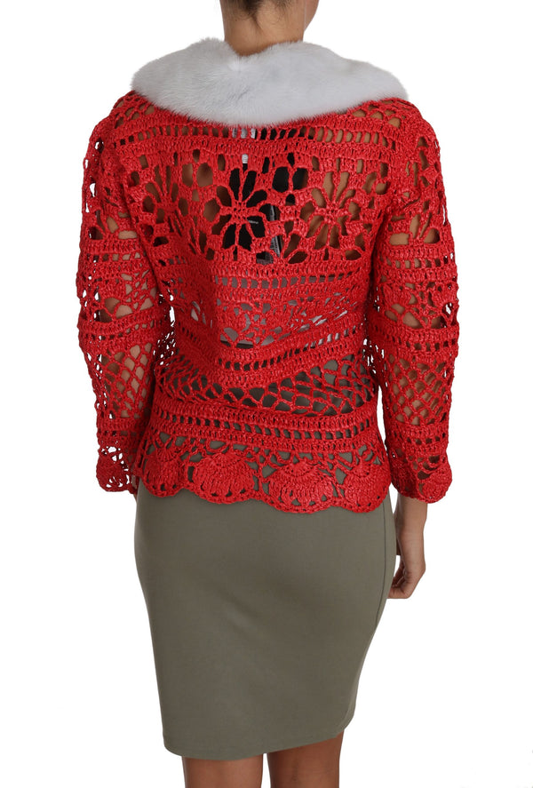 Dolce & Gabbana 100% viscose with real fur collar cardigan in red