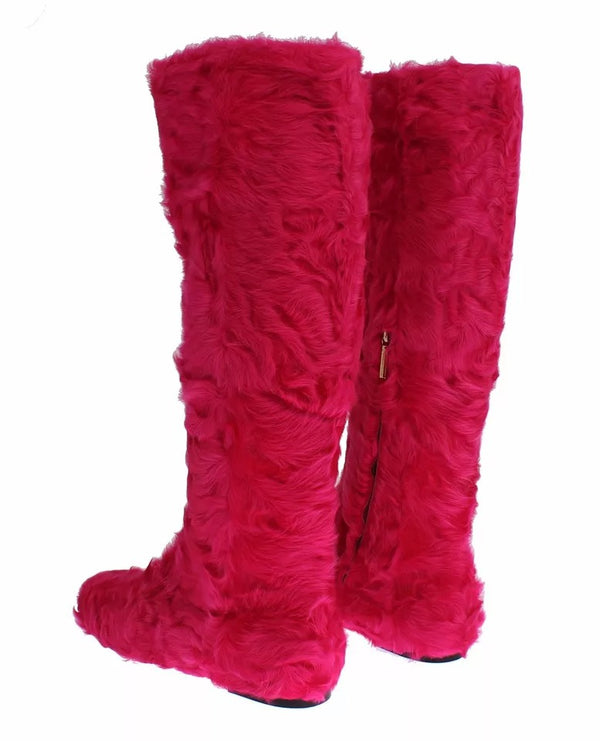 Dolce & Gabbana 100% Lambskin fur leather boot in pink