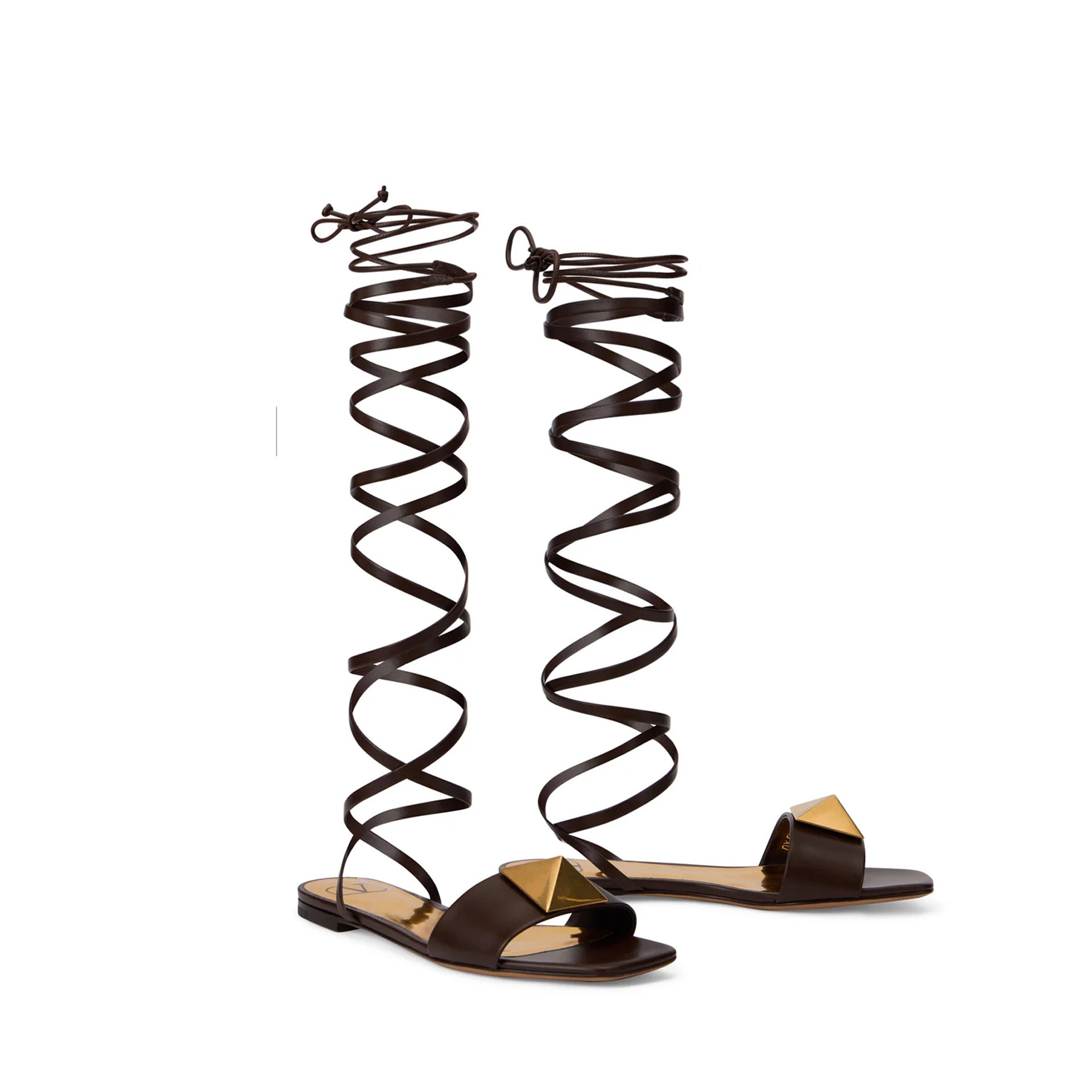 Valentino Garavani Spiral Sandals Brown Leather