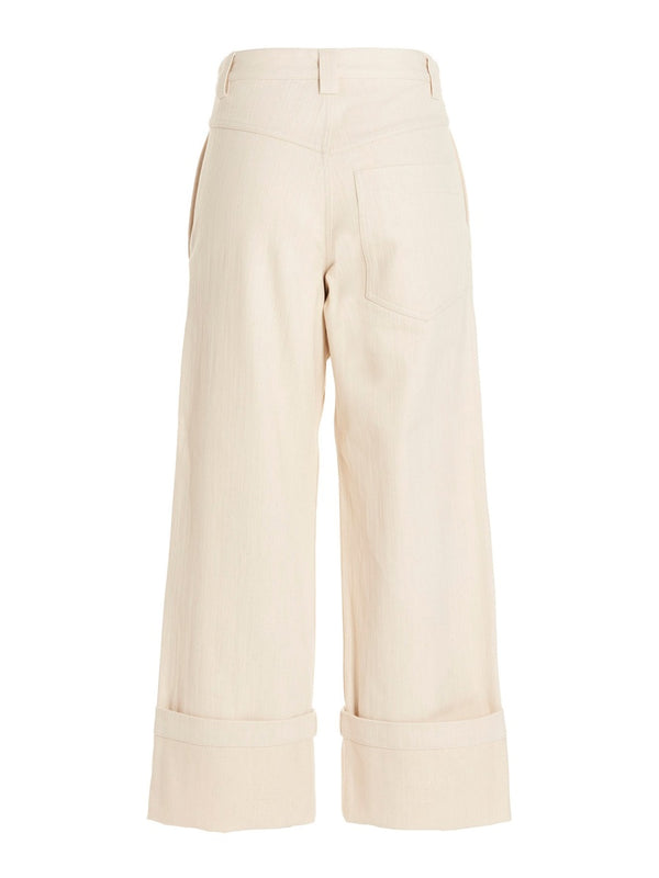 Flared Pants With Zipper Closure White Jean