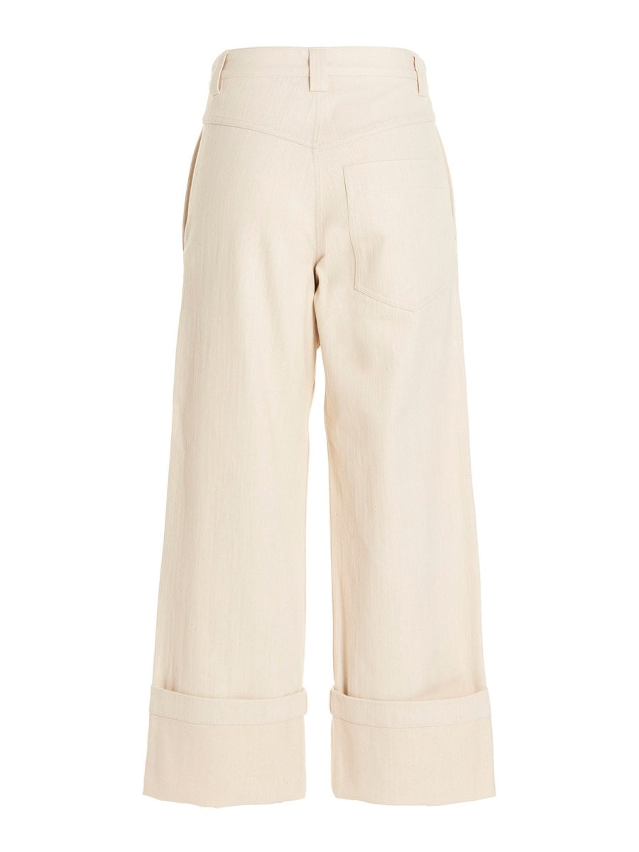 Flared Pants With Zipper Closure White Jean