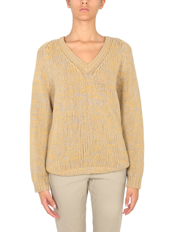 V-Neck Sweater Yellow Virgin Wool Jumpers