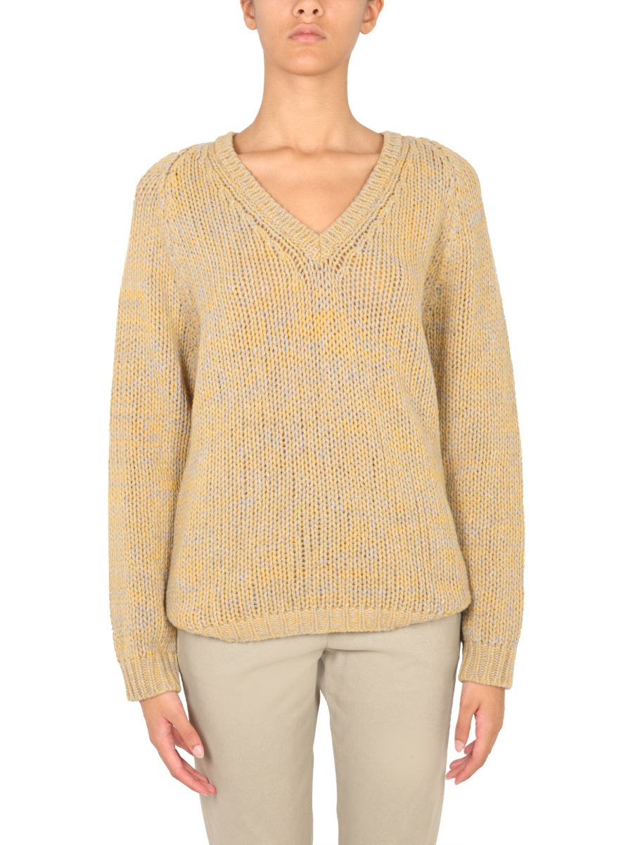 V-Neck Sweater Yellow Virgin Wool Jumpers