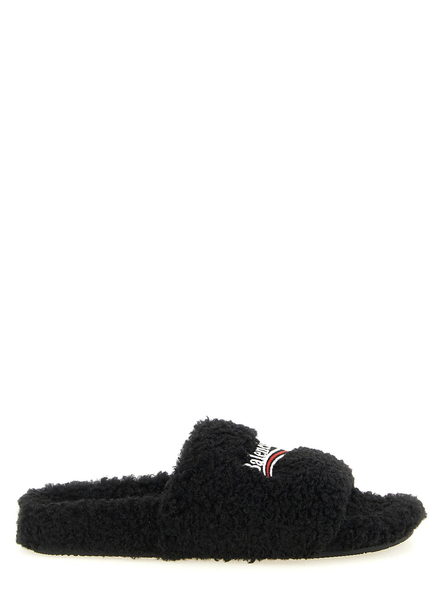 Balenciaga Plush-Effect Sandals — Black
