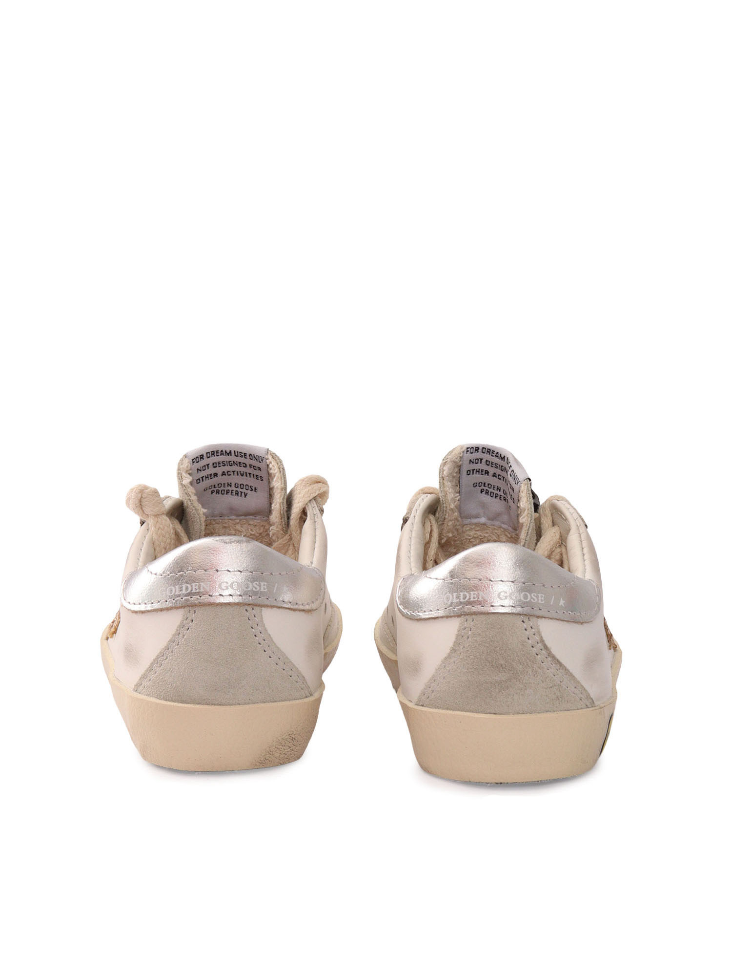 SUPER STAR LEATHER UPPER SUEDE TOE AND SPUR GLITTER LAMINATED HEEL White Kid Sneaker