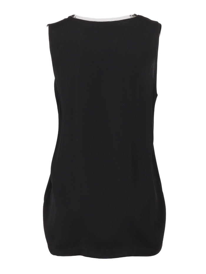 Enver Satin Front Back Top With Filo Diamante Detail Black Acetate Viscose