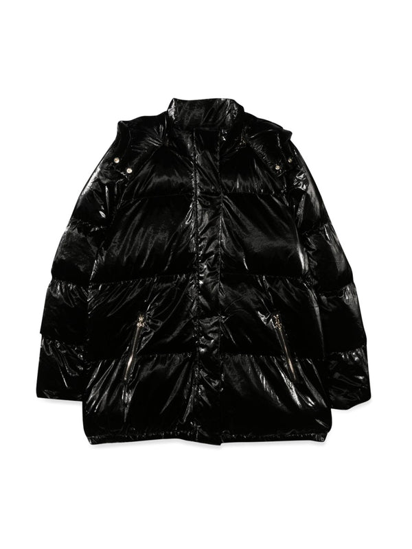 Down Jacket With Hood Black Polyamide - Polyester