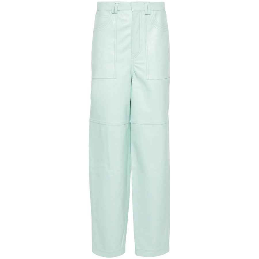 Light Blue Lambskin Wide Leg Trousers : Lambskin; Lining Viscose Straight