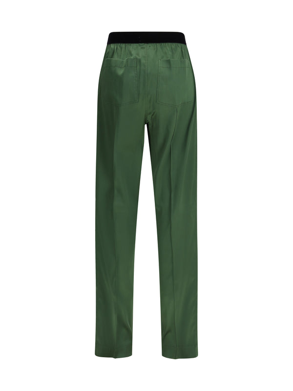 Trousers Stretch Silk Satin Moss Green