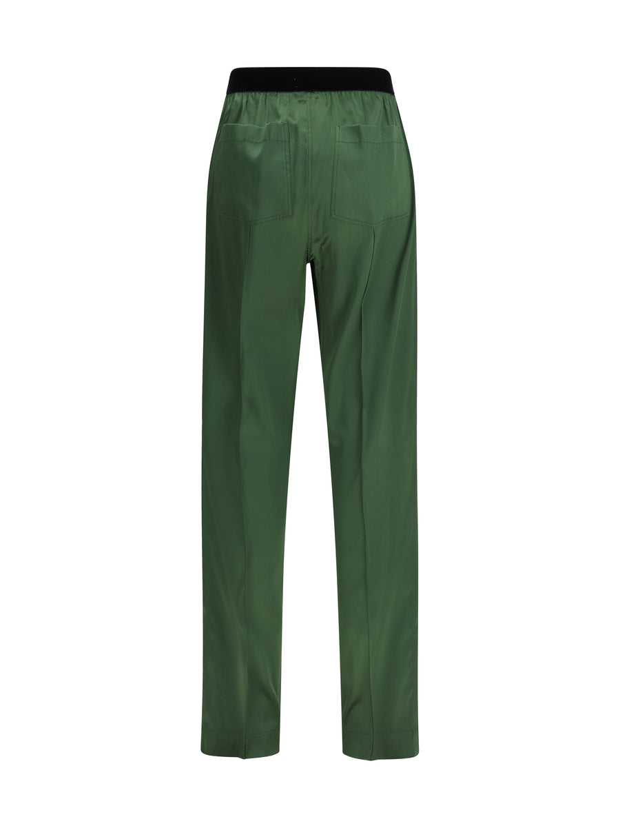 Trousers Stretch Silk Satin Moss Green