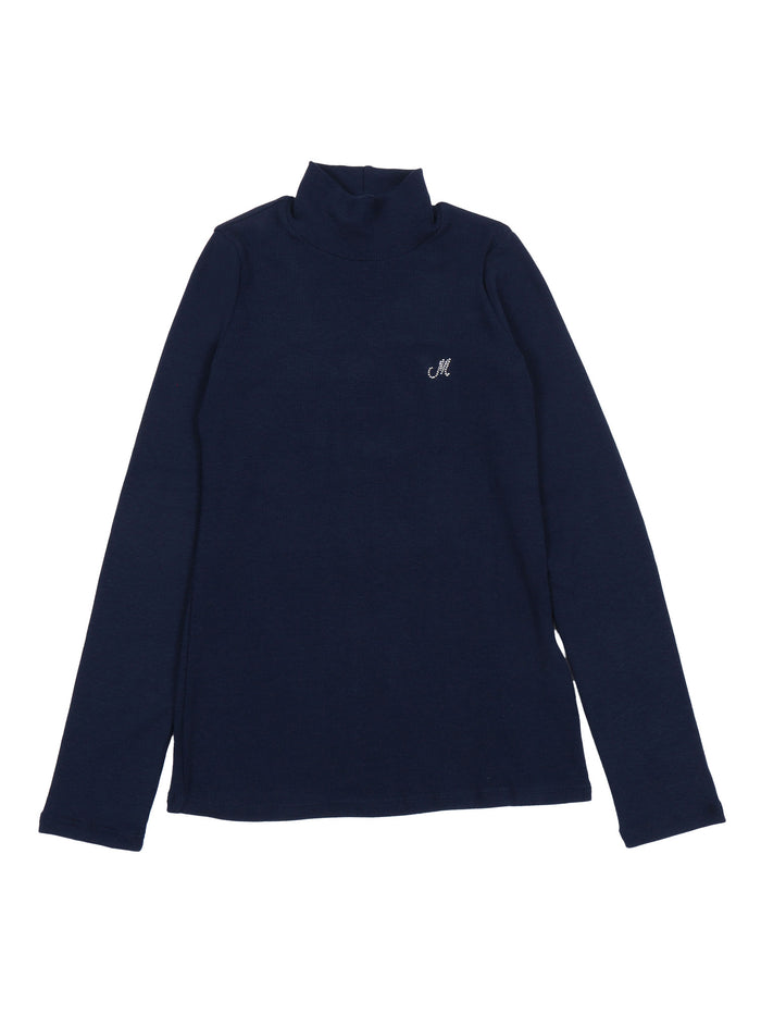 Ribbed High Neck Sweater Blue Viscose Elastane Turtleneck