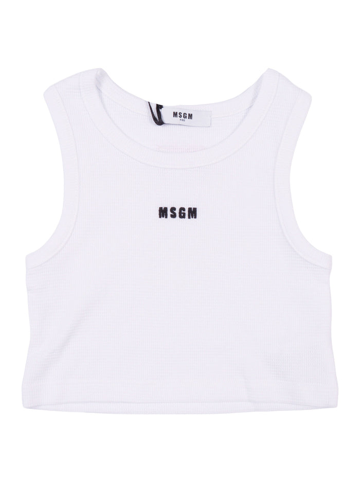 CROPPED WAFFLE TANK TOP GIRL White Cotton