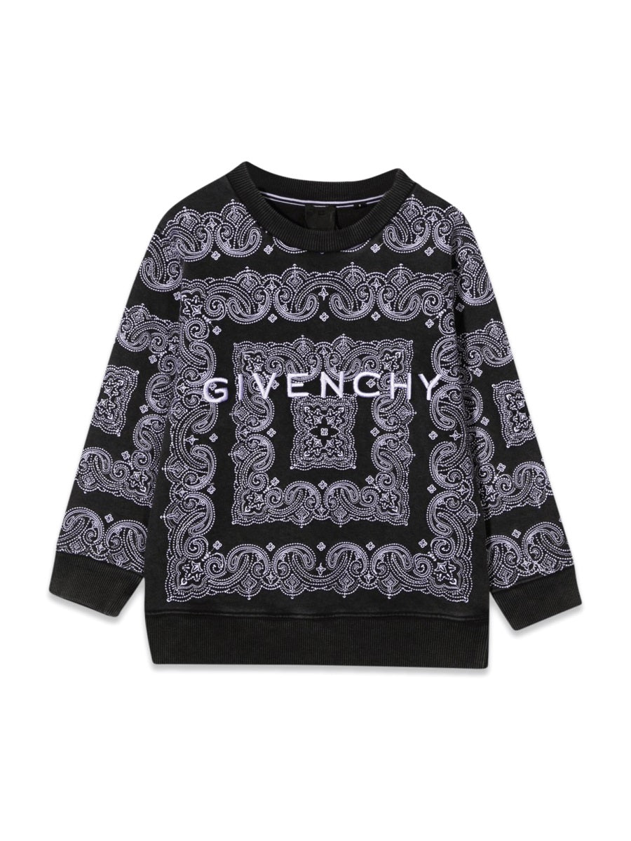 Crewneck Sweatshirt With Patterned Print Black Cotton Sweatshirts