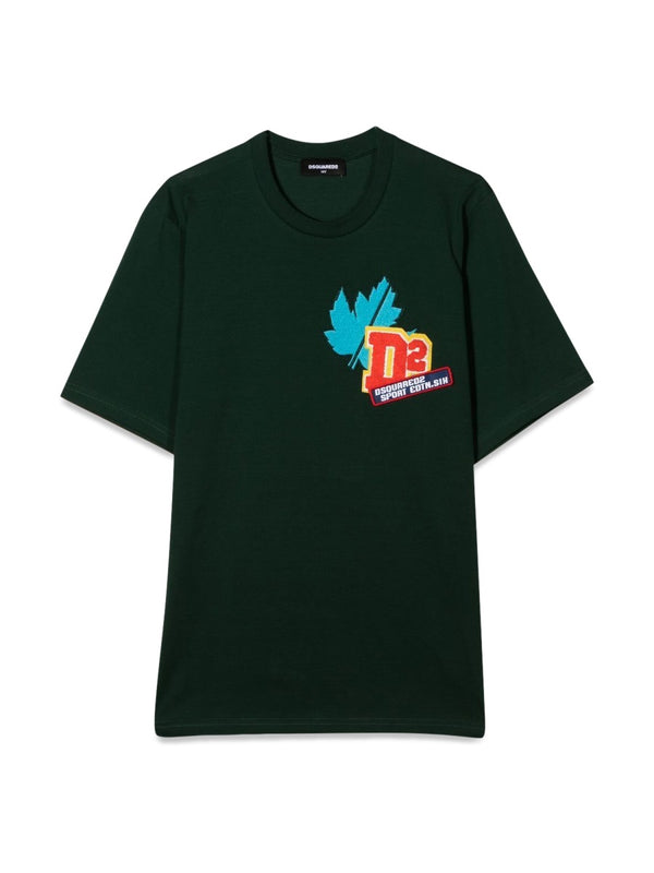 T-Shirt With Front Patch Green Cotton T-shirts