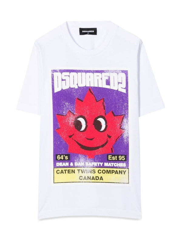 T-Shirt Front Logo Leaf Print White Cotton T-shirts