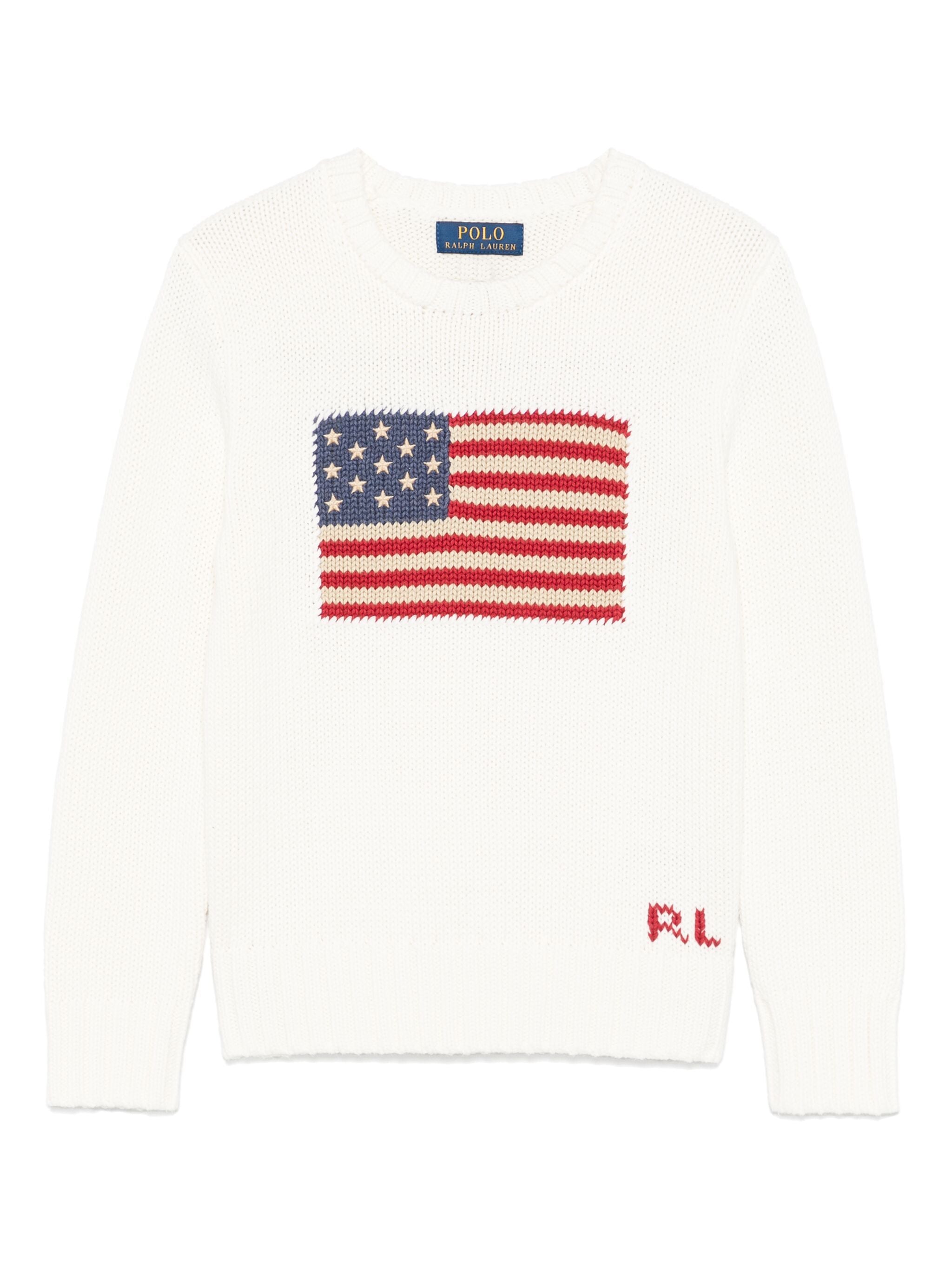 Flag Cn Swtr Tops Sweater White Maglia