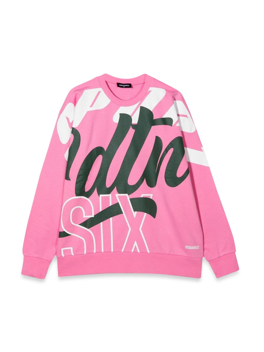 Crewneck Sweatshirt Allover Writing Pink Cotton Sweatshirts