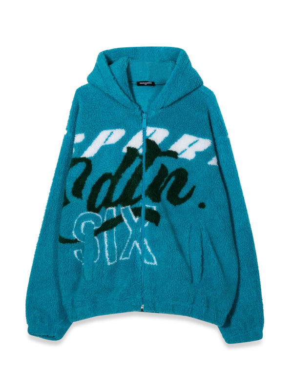 Zip Hoodie Jacquard Fur Azure Polyester Sweatshirts