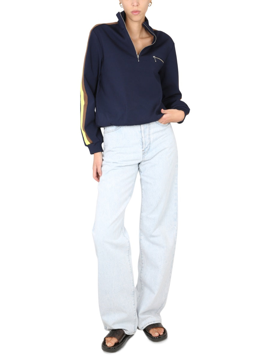 Sweatshirt With Front Zipper Blue Viscose Sweatshirts