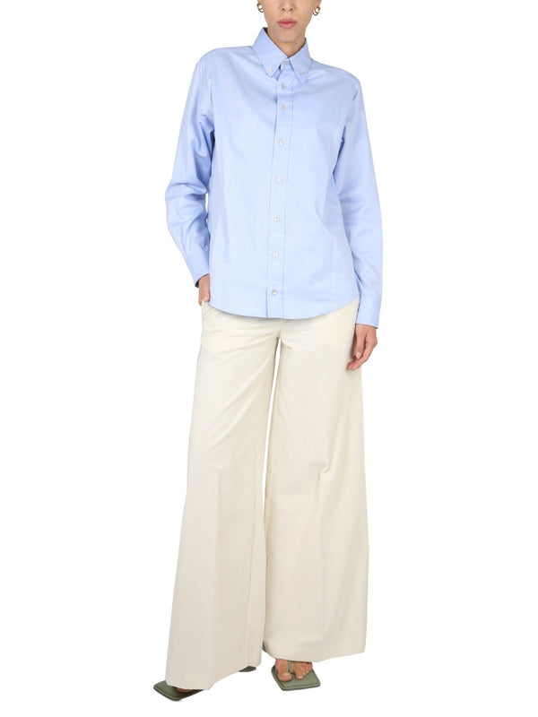 Palazzo Pants With Hook And Zipper Closure Beige Cotton Trousers