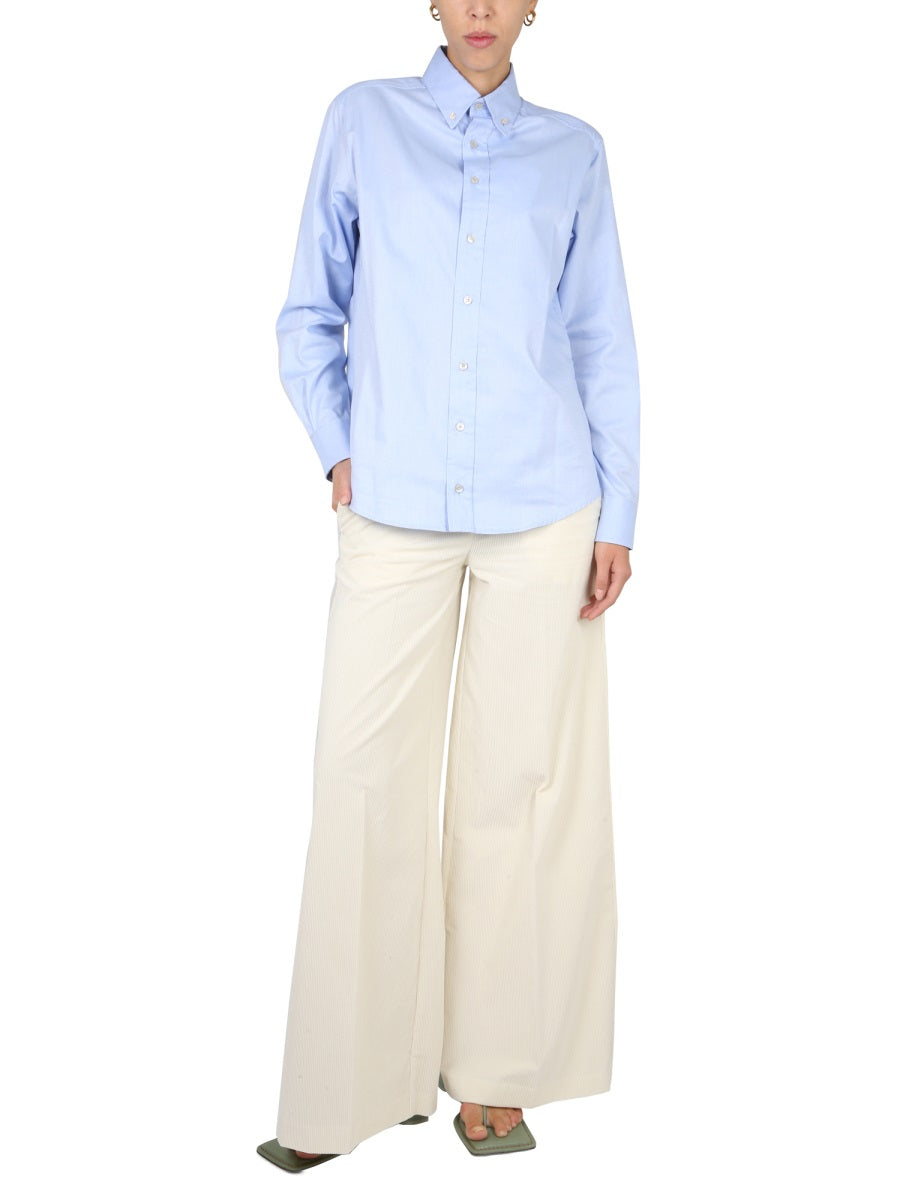 Palazzo Pants With Hook And Zipper Closure Beige Cotton Trousers