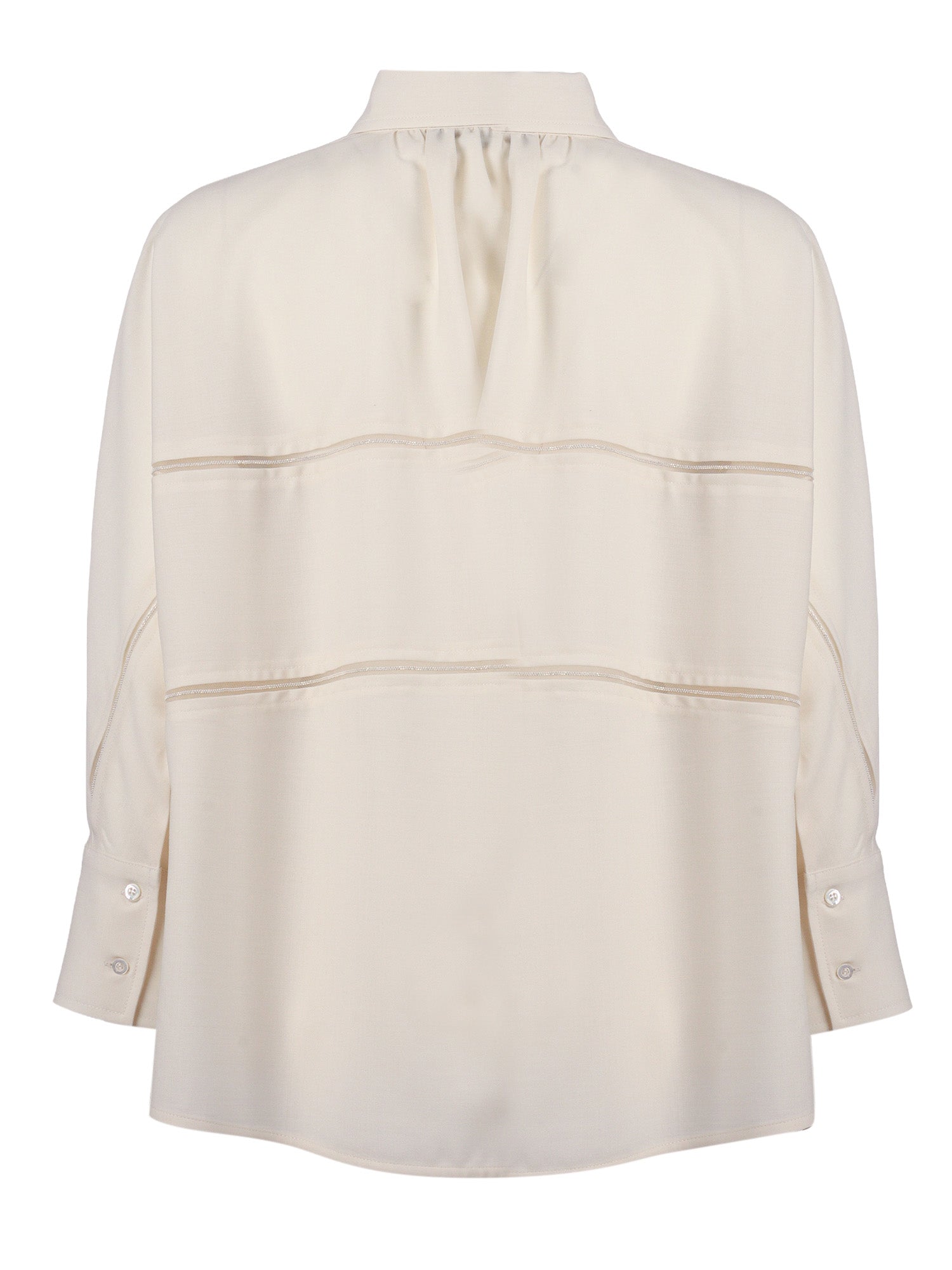 Bistretch Wool 3-4 Sleeve Shirt,tulle And Filo Diamante White Polyamide Elastane Blouse