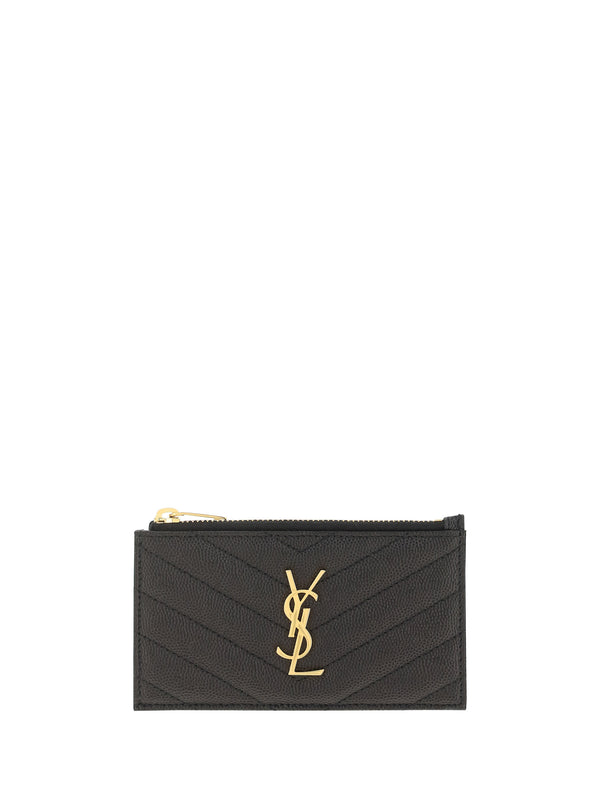Calfskin Card Holder With Zipper Closure Black Calf Leather Wallets & Purses