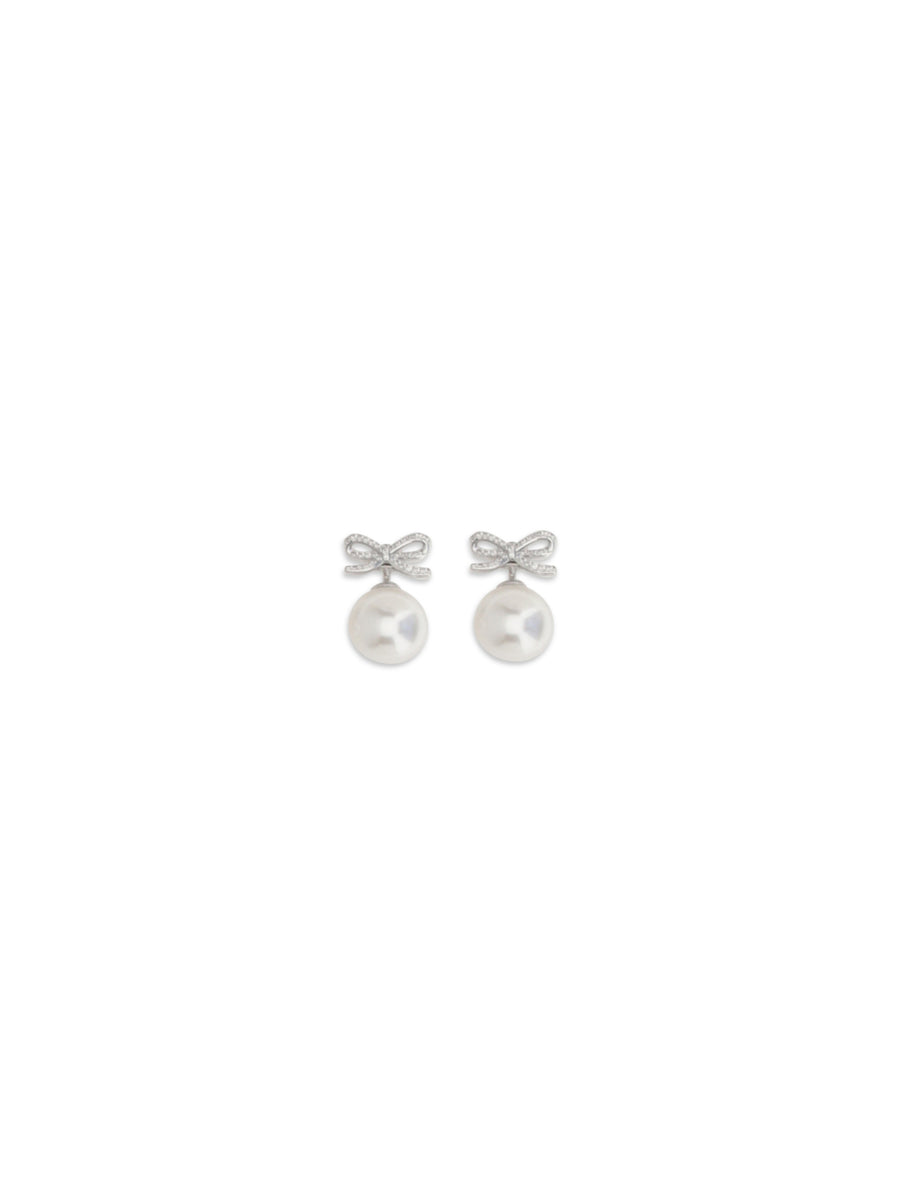 Earrings Crystal Bow Silver Brass