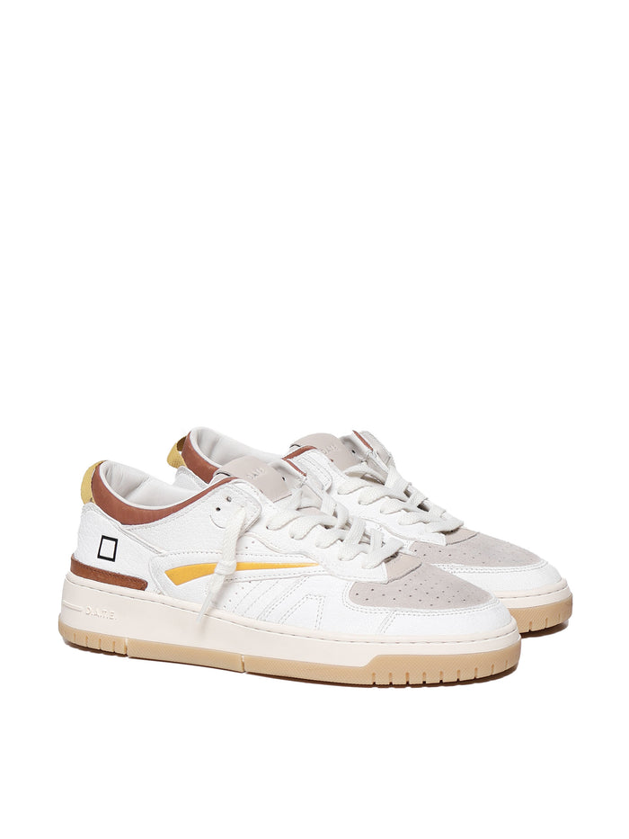 D.a.t.e. Sneakers White, Brown, Mustard Calfskin