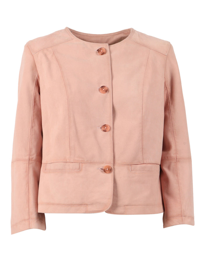 Woman Goat Suede Leather Jacket Pink Goatskin