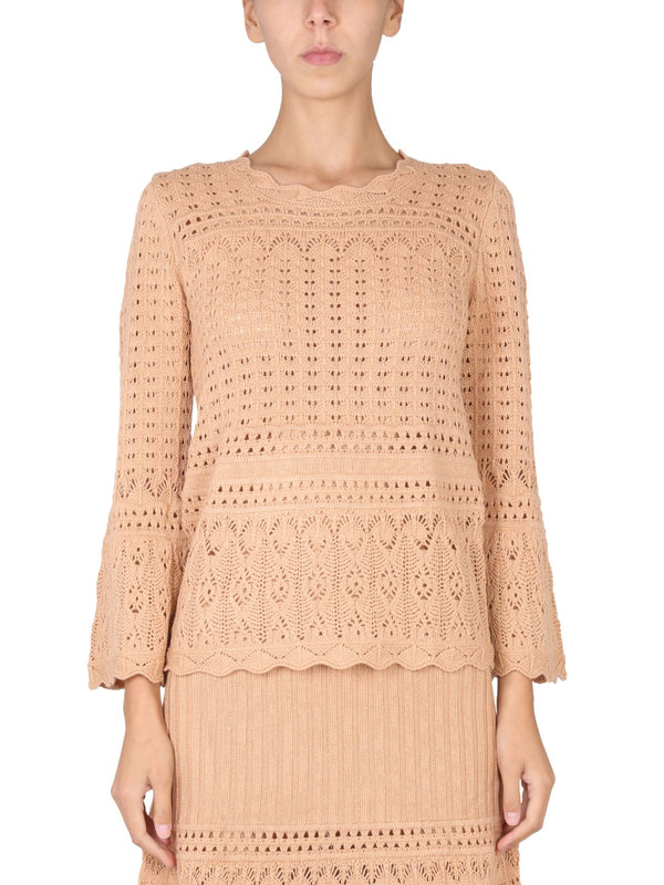 Wool Blend Crew-Neck Sweater Beige Virgin Jumpers