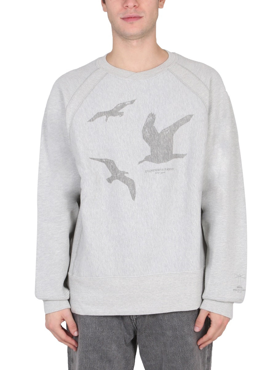 Crewneck Sweatshirt With Crossbar Design Grey Cotton Sweatshirts