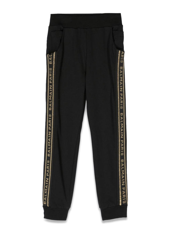 Joggers With Side Logo Band Black Cotton Trousers