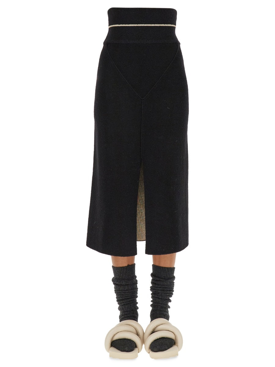 Midi Skirt Black Knitted Exterior