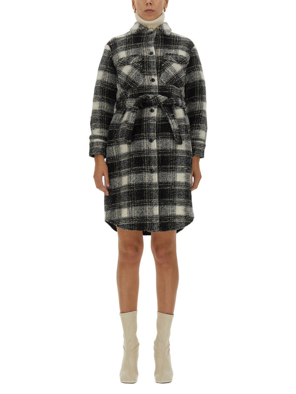 Check Print Coat Black Wool Jacket