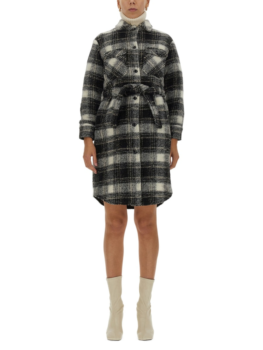 Check Print Coat Black Wool Jacket
