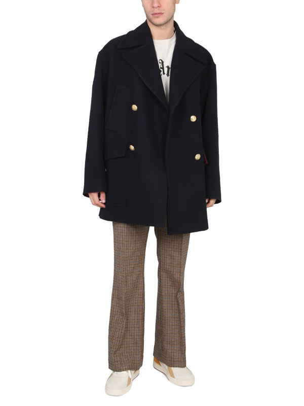 Double-Breasted Coat Blue Virgin Wool Trench & Raincoats