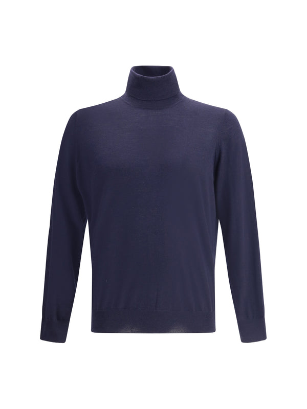 Wool Turtleneck Sweater Navy-Dark Grey Navy/dark Fleece (ovis Aries)