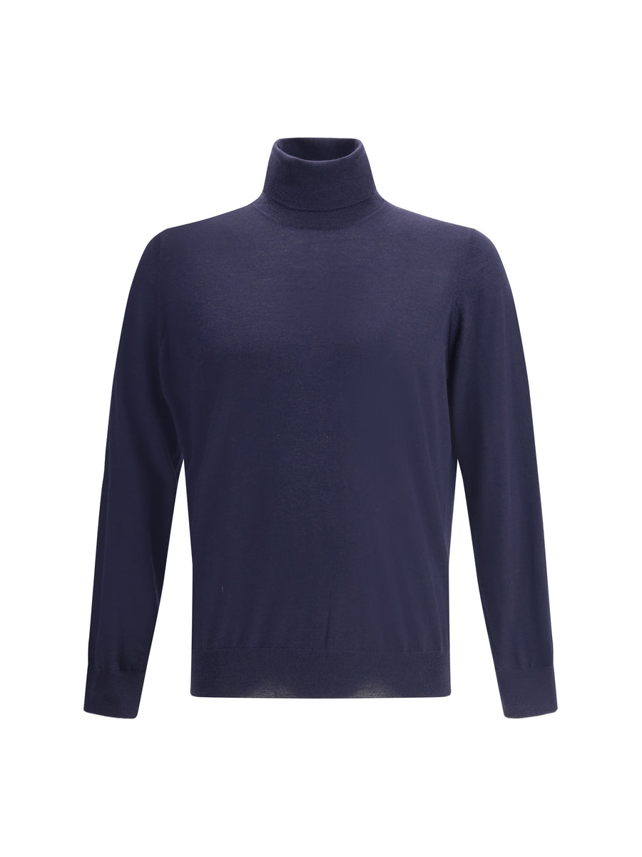 Wool Turtleneck Sweater Navy-Dark Grey Navy/dark Fleece (ovis Aries)