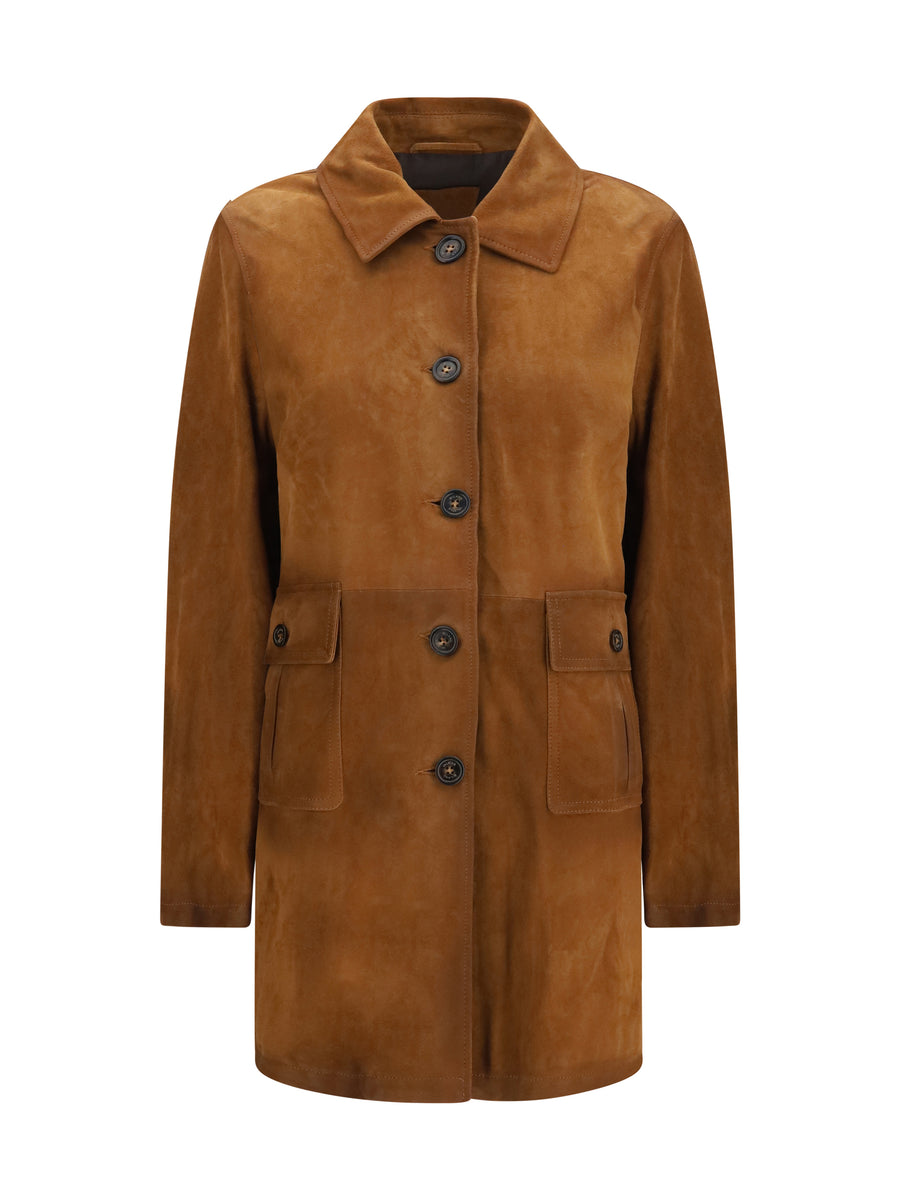 Suede Long Jacket Tabacco Calf Leather Bos Taurus