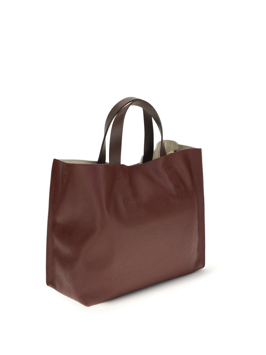 Tote Bag Museo Calf Leather Moon Stone/dark Burgundy/coffee Shoulder