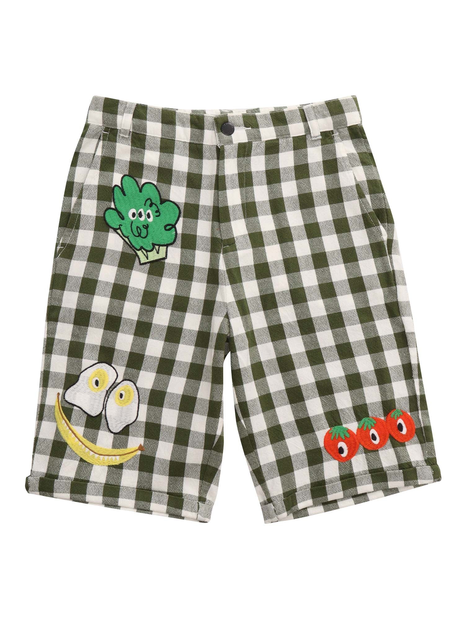 Checked shorts with prints Green Cotton